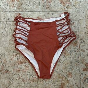 PINK- terra-cotta high waisted swim bottom